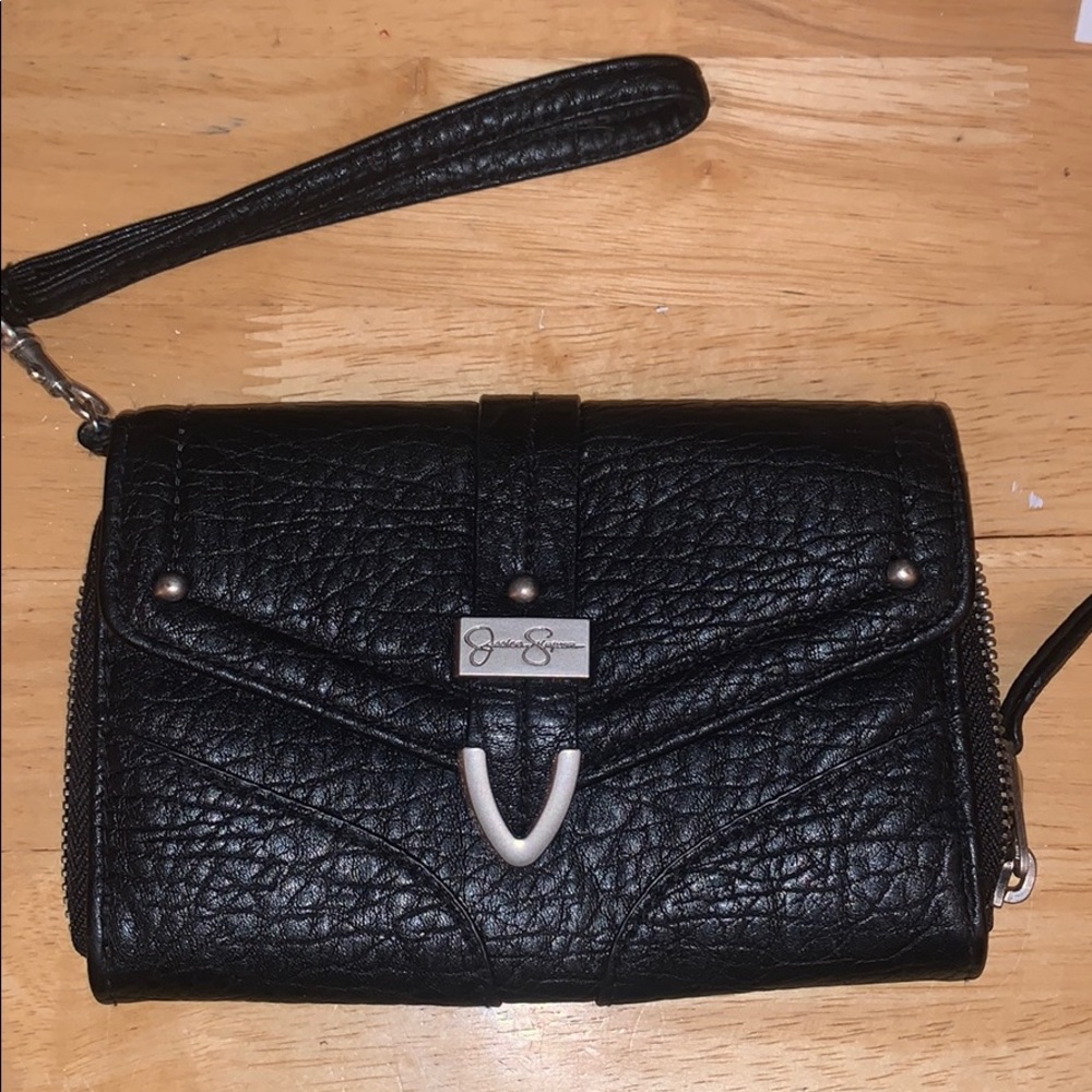 Jessica Simpson Black Faux Leather Wristlet